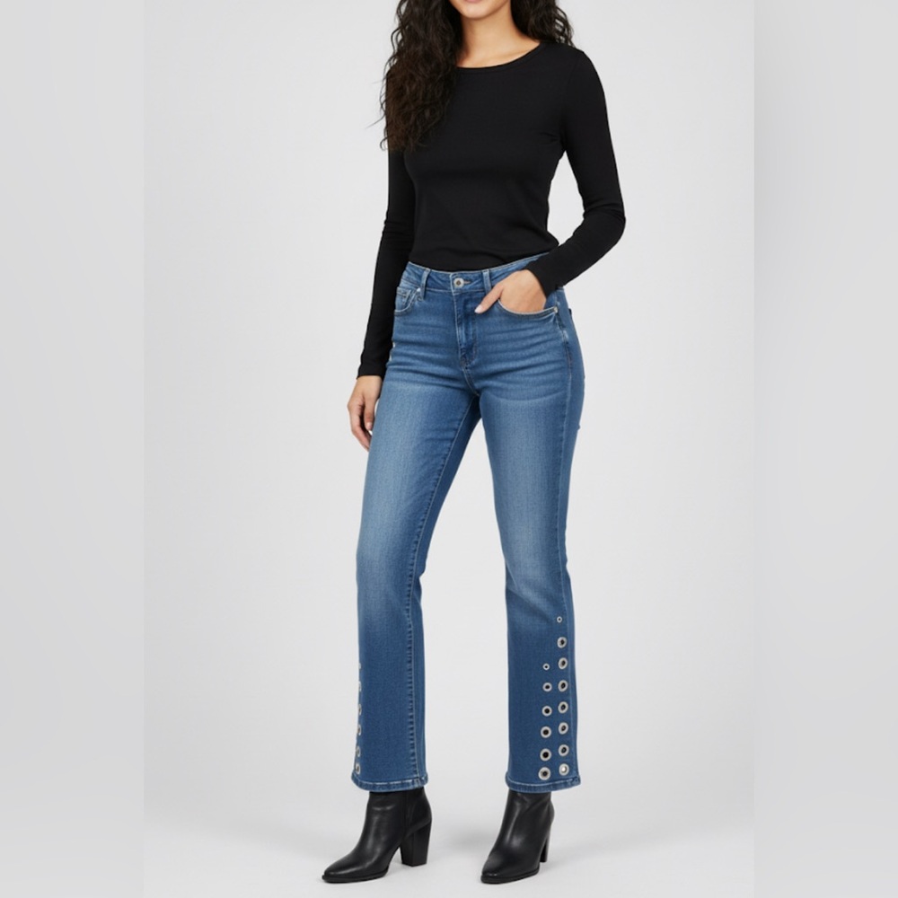 Seven7 Mid-Rise Ankle Bootcut Jeans Grommet Eyelet Hem Size 8